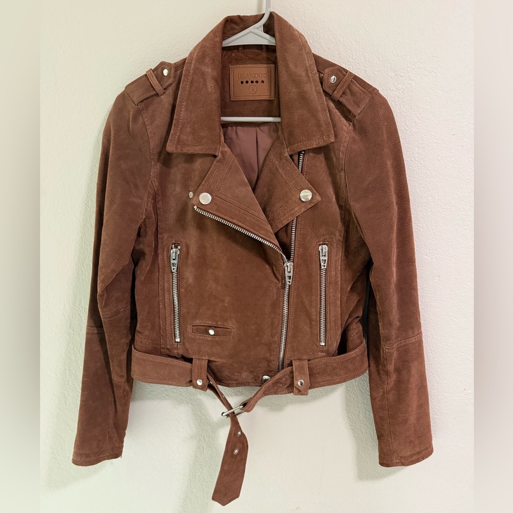 BLANKNYC Brown Suede Moto Jacket Belted Size S
